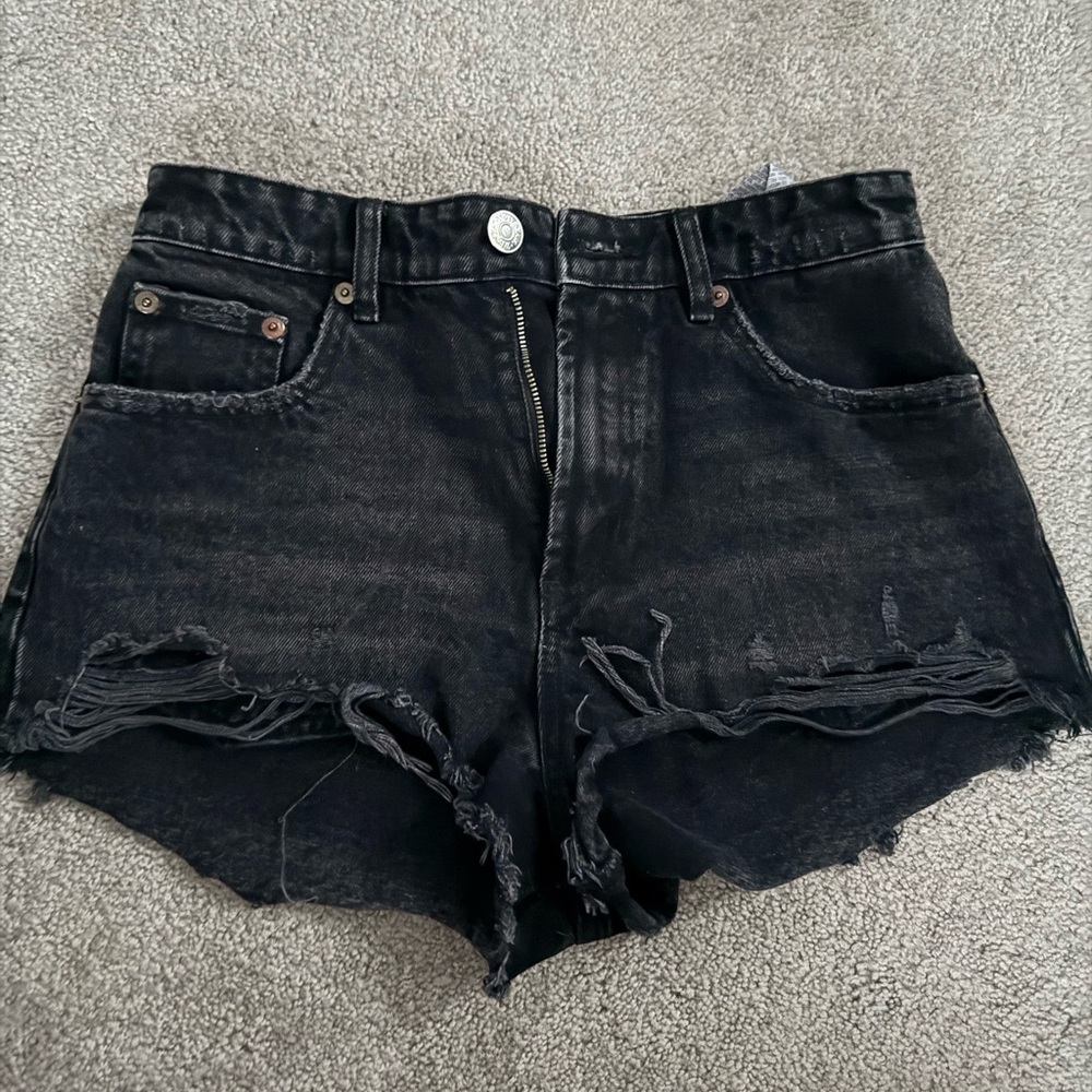 Zara Black Jean Shorts Distressed High-Waisted